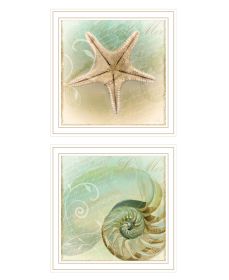 "The Sea I & Sea II" 2-Piece Vignette by Sophie 6, Ready to Hang Framed Print, White Frame