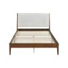 Classic Queen Platform Bed Chenille Fabric Upholstered Headboard Wooden Bedroom Furniture 1pc Chestnut Finish