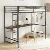 Adam Twin Loft Bunk Black with Cinnamon Wood Desk and Closet Rod