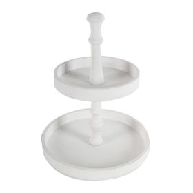 D11.8x15.4" Two-Tiered Round Wooden Tray, White