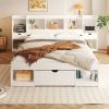 Queen Size Wood Platform Bed with Muti-storage Headboard and a Drawer, White(Expected Arrival Time: 6.16)