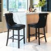 A&A Furniture,Contemporary Velvet Upholstered Barstools with Button Tufted Decoration and Wooden Legs, and Chrome Nailhead Trim, Leisure Style Bar Cha