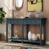 Rustic Brushed Texture Entryway Table Console Table with Drawer and Bottom Shelf for Living Room (Antique Navy)