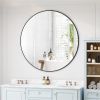 Wall Mirror 42 Inch Black Circular Mirror Metal Framed Mirror Round Vanity Mirror Dressing Mirror, for Bathroom, Living Room, Bedroom Wall Decor