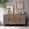 4 Door Wooden Twill Sideboard American Country Vintage Old Living Room Dining Room Hallway Entryway Cabinet (Brown)