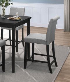 Counter Height Chairs Set of 2 Black Finish Upholstered Gray Padded Seat Back Transitional Dining Kitchen Wooden Furniture