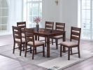 Contemporary Antique Cherry 7pc Dining Set Table And 6x Side Chairs Melamine Table Top Fabric Cushion Seats Chairs Solid wood Dining Room Furniture