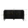 Four Door Wooden Twill Sideboard American Country Vintage Old Living Room Dining Room Hallway Entryway Cabinet (BLACK)