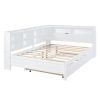 Wooden Full Size Day Bed with Twin Size Trundle, DayBed with Storage Shelf and USB Charging Ports,White