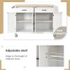 Kitchen Island Cart with Solid Wood Top and Locking Wheels,54.3 Inch Width,4 Door Cabinet and Two Drawers,Spice Rack, Towel Rack (White)