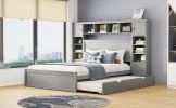 Queen Size Wooden Bed With All-in-One Cabinet, Shelf and Sockets, Gray