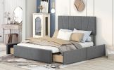 Queen Size Upholstery Platform Bed with Four Drawers on Two Sides, Adjustable Headboard, Grey