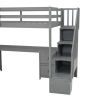 Twin Size Loft Bed Frame with Built-in Desk and Double Storage Drawers,Gray