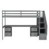 Twin Size Loft Bed Frame with Built-in Desk and Double Storage Drawers,Gray