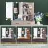 FCH Particleboard Triamine Veneer 5 Pumps 2 Shelves Mirror Cabinet Three Dimming Light Bulb Dressing Table Set Grey