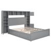 Queen Size Wooden Bed With All-in-One Cabinet, Shelf and Sockets, Gray