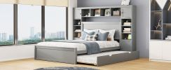 Queen Size Wooden Bed With All-in-One Cabinet, Shelf and Sockets, Gray