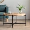 33"Modern Thread Design Round Coffee Table , MDF Table Top with Cross Legs Metal Base