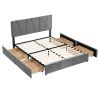 Queen Size Upholstery Platform Bed with Four Drawers on Two Sides, Adjustable Headboard, Grey