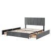 Queen Size Upholstery Platform Bed with Four Drawers on Two Sides, Adjustable Headboard, Grey