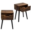 Set of 2 Mid Century Wood Side Table, End Table with 1 Storage Drawer, Nightstand for Bedroom Living Room