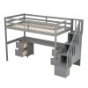 Twin Size Loft Bed Frame with Built-in Desk and Double Storage Drawers,Gray