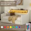 Twin Size Daybed with Storage Drawers, Upholstered Daybed with Charging Station and LED Lights, White(Expect arrival date May, 9th