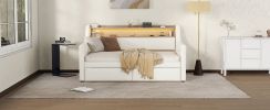 Twin Size Daybed with Storage Drawers, Upholstered Daybed with Charging Station and LED Lights, White(Expect arrival date May, 9th