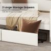 Twin Size Daybed with Storage Drawers, Upholstered Daybed with Charging Station and LED Lights, White(Expect arrival date May, 9th