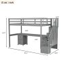 Twin Size Loft Bed Frame with Built-in Desk and Double Storage Drawers,Gray