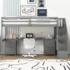 Twin Size Loft Bed Frame with Built-in Desk and Double Storage Drawers,Gray