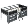 Twin Size Low Loft Bed with Two Movable Shelves and Ladder,with Decorative Guardrail Chalkboard,Gray(Old SKU: WF283286AAE)