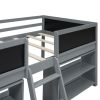 Twin Size Low Loft Bed with Two Movable Shelves and Ladder,with Decorative Guardrail Chalkboard,Gray(Old SKU: WF283286AAE)