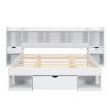 Queen Size Wood Platform Bed with Muti-storage Headboard and a Drawer, White(Expected Arrival Time: 6.16)