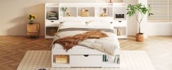 Queen Size Wood Platform Bed with Muti-storage Headboard and a Drawer, White(Expected Arrival Time: 6.16)