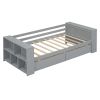 Twin Size Daybed with Shelves and Drawers, Gray