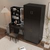 Makeup Vanity Table and Large Armoire Wardrobe Set, Dressing Table with LED Mirror and Power Outlets and 5 Drawers, 4 Door Bedroom Closet, Black