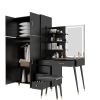 Makeup Vanity Table and Large Armoire Wardrobe Set, Dressing Table with LED Mirror and Power Outlets and 5 Drawers, 4 Door Bedroom Closet, Black