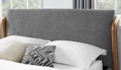 Mid-century Modern Gray Polyster Fabric Wingback Design 1pc California King Size Bed Headboard Bedroom Furniture