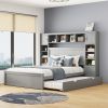 Queen Size Wooden Bed With All-in-One Cabinet, Shelf and Sockets, Gray