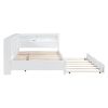 Wooden Full Size Day Bed with Twin Size Trundle, DayBed with Storage Shelf and USB Charging Ports,White