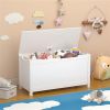 Kids Wooden Toy Box Storage with Safety Hinged Lid for Ages 3+ (White)