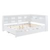 Wooden Full Size Day Bed with Twin Size Trundle, DayBed with Storage Shelf and USB Charging Ports,White