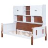 Twin Size Platform Bed with Multiple Storage, White+Walnut