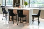 A&A Furniture,Contemporary Velvet Upholstered Barstools with Button Tufted Decoration and Wooden Legs, and Chrome Nailhead Trim, Leisure Style Bar Cha