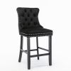 A&A Furniture,Contemporary Velvet Upholstered Barstools with Button Tufted Decoration and Wooden Legs, and Chrome Nailhead Trim, Leisure Style Bar Cha