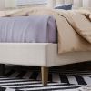 Upholstered Platform Bed Frame with Vertical Channel Tufted Headboard, No Box Spring Needed, Full, Cream