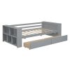 Twin Size Daybed with Shelves and Drawers, Gray