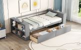 Twin Size Daybed with Shelves and Drawers, Gray