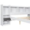 Queen Size Wood Platform Bed with Muti-storage Headboard and a Drawer, White(Expected Arrival Time: 6.16)